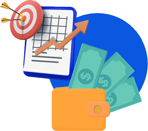 sales increase, target board and money icon