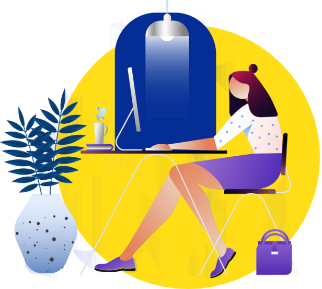 Woman using computer png