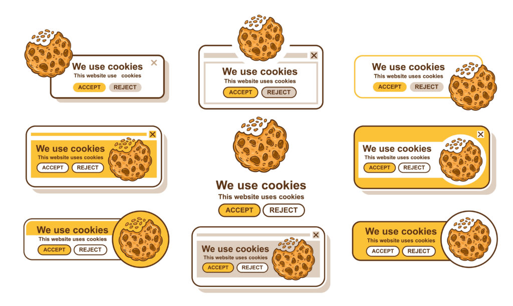 Vector graphic of web cookies, with the option to accept or reject